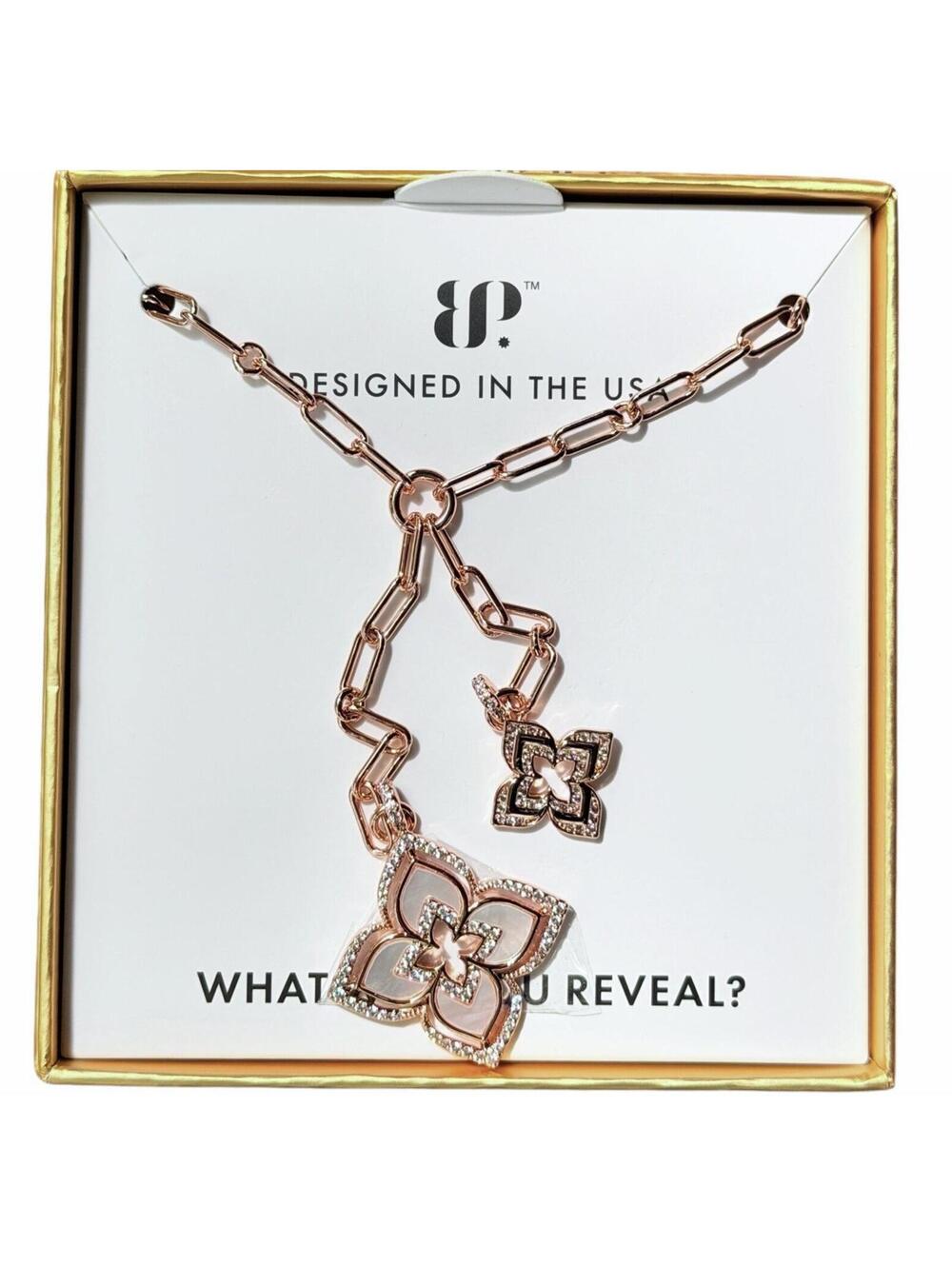 Bomb Party Gem Society “Opaline Bloom Necklace” Mother of Pearl Rose Gold CLOVER